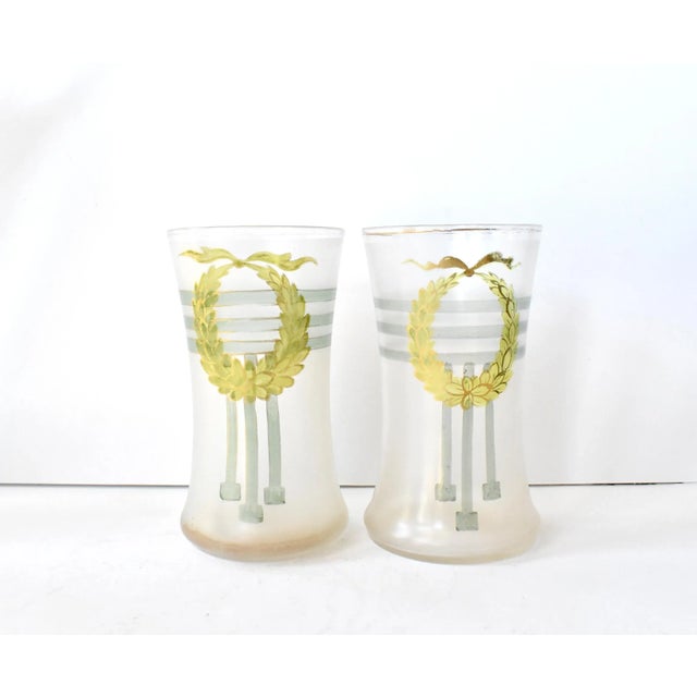 Antique Hand-Painted Neoclassical Wreath Pitcher and Glasses - Set of 3 For Sale In San Francisco - Image 6 of 9