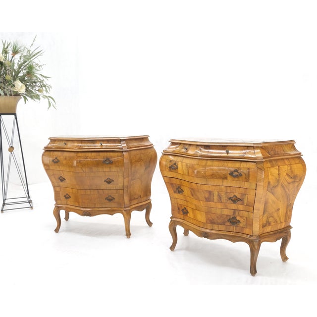 Amber Pair of Italian Olive Burl Wood Patched Veneer Bombay Small Dresser Stands Table For Sale - Image 8 of 15