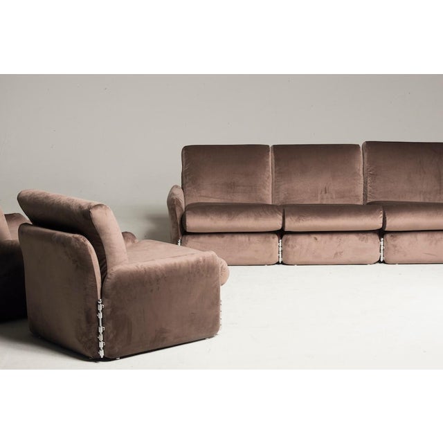 Brown Brown Sofa and Armchairs in Velvet & Chromed Details, 1970s, Set of 3 For Sale - Image 8 of 15