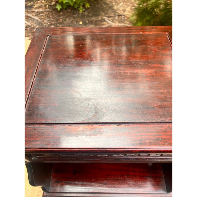 Wood Vintage Asian Chinoiserie Hand Carved Telephone Gossip Rosewood Table Bench For Sale - Image 7 of 8