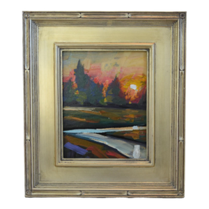 William Hawkins Moonlight Landscape Painting Including the Antiqued Silver Wood Frame