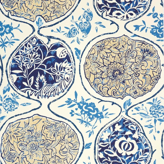 Contemporary Schumacher Katsugi Wallpaper in Blues For Sale - Image 3 of 3