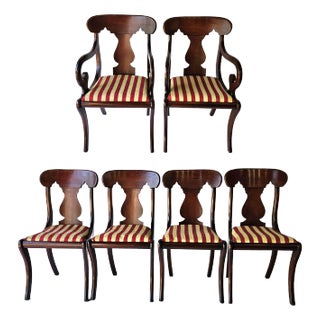 Mid 20th Century Set of 6 Hickory Chair Co. American Empire Style Cherry & Upholstered Dining Chairs For Sale