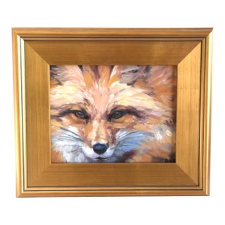Nature Red Fox Portrait Oil Painting Including the Antiqued Gold Wood Frame For Sale