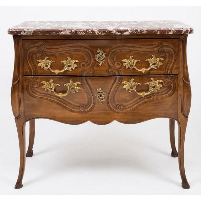 Brown Italian Carved Walnut Rouge Marble Top Commode With French Styling For Sale - Image 8 of 11