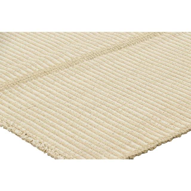 Rug & Kilim’s Contemporary Kilim in Beige and Ivory White Textural Stripes For Sale In New York - Image 6 of 8