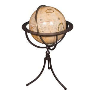 Late Vintage Tripod Globe, American, Steel, Topographical Gores, Classic Taste For Sale