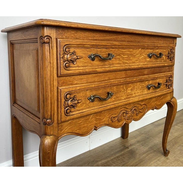 Vintage French Louis Style Oak Chest of 2 Drawers For Sale - Image 5 of 15