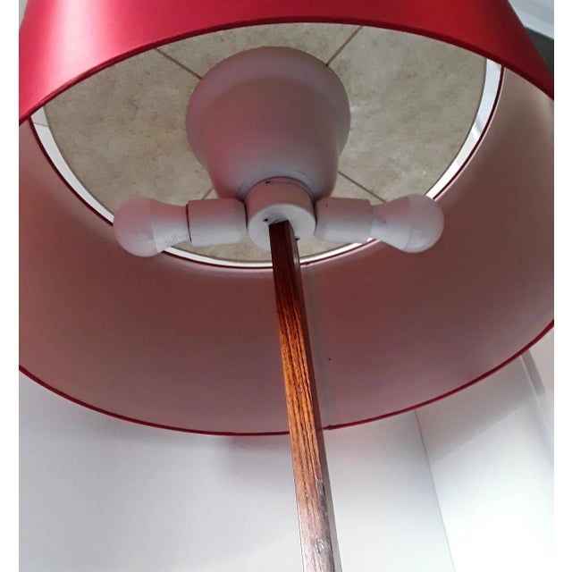 Brown German Floor Lamp with Base in Teak & Chromed Steel and Red Silk Shade, 1970s For Sale - Image 8 of 11