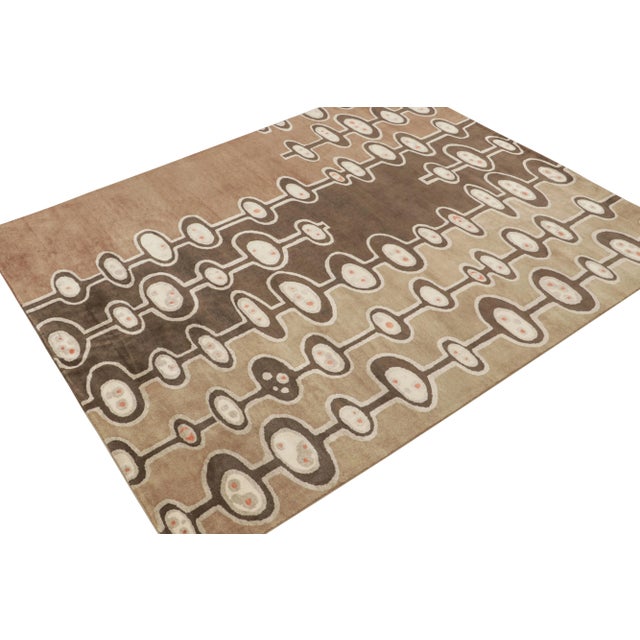 Mid-Century Modern 2010s Rug & Kilim’s Mid-Century Modern Style Rug in Brown and Silver Geometric Pattern For Sale - Image 3 of 8