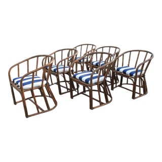 Vintage Coastal Bent Rattan Dining Chairs - Set of 6 For Sale