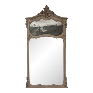 19th Century Country French Louis XV Stripped Oak Trumeau Mirror For Sale