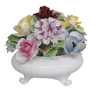 Royal Doulton England Bone China Floral Posy Mixed Flowers in Footed Bowl 5016b For Sale