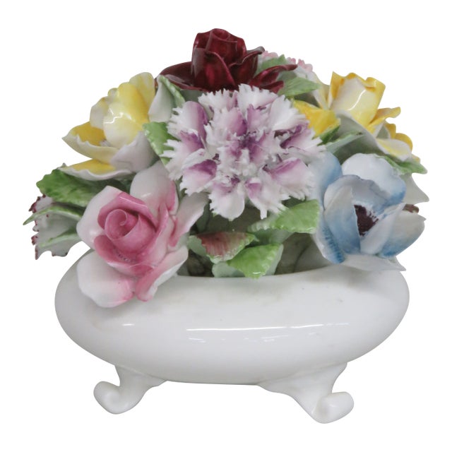 Royal Doulton England Bone China Floral Posy Mixed Flowers in Footed Bowl 5016b For Sale
