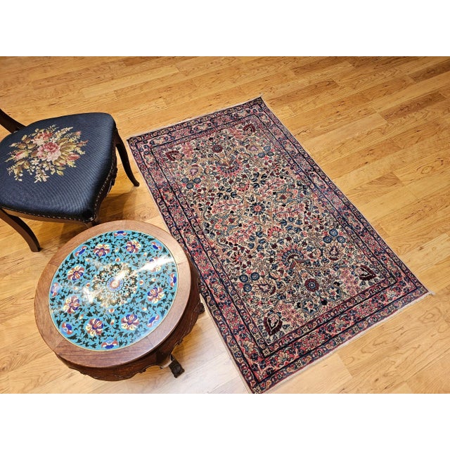 Vintage Persian Kerman Lavar Area Rug, Handwoven Floral Pattern, Ivory & Blue, 3’ X 5’ For Sale - Image 11 of 12