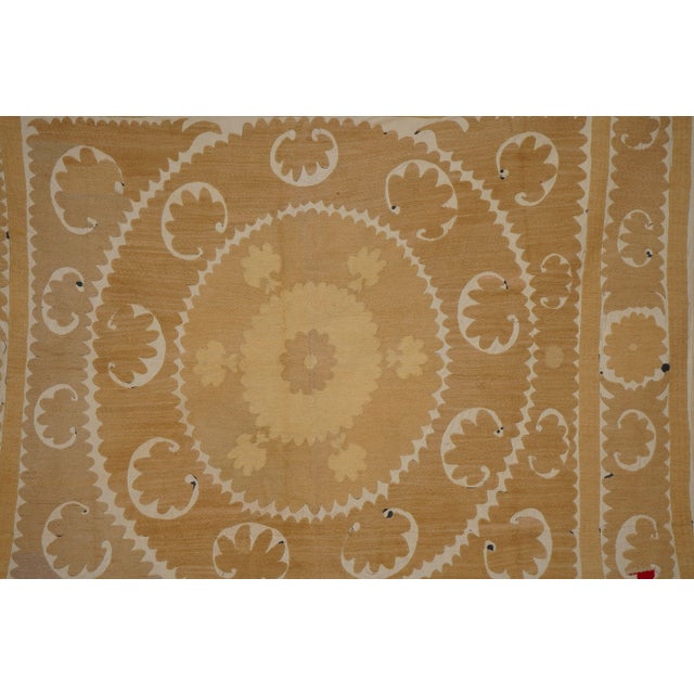 Soft Earth Tone Suzani Textile, Hand Stitched Uzbek Home Decor 4'2'' X 4'8'' For Sale In New York - Image 6 of 10
