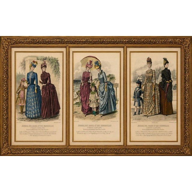 Set of 3 Antique French Fashion Plates, Paris Ladies & Children, c.1880 A beautifully curated set of three original...