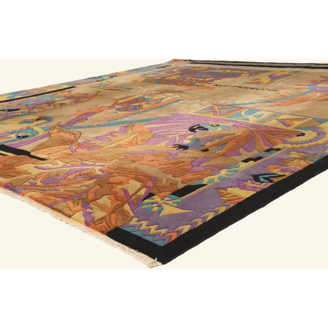 79747 Vintage Pictorial Tibetan Rug, 08'06 x 09'09. The Exotic Menagerie: A Tibetan Nini Ferrucci Masterpiece of Avant-...