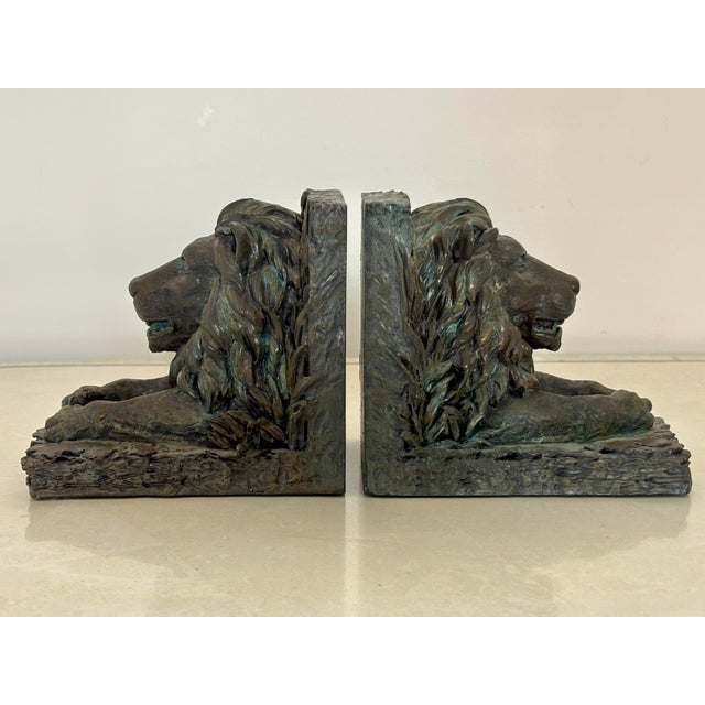 Plastic Vintage Pair of Lion Bookends With Bronze Appearance For Sale - Image 7 of 7