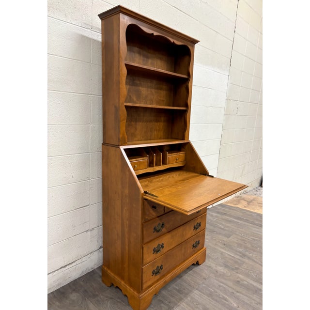Vintage Ethan Allen Heirloom Early American Maple & Birch Secretary Desk & Hutch For Sale - Image 11 of 16