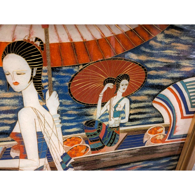 Set of 4 Vintage Vietnamese Lacquer Enamel Cloisonne Sơn Mài Paintings in the Style of Ting Shao Kuang For Sale - Image 10 of 15