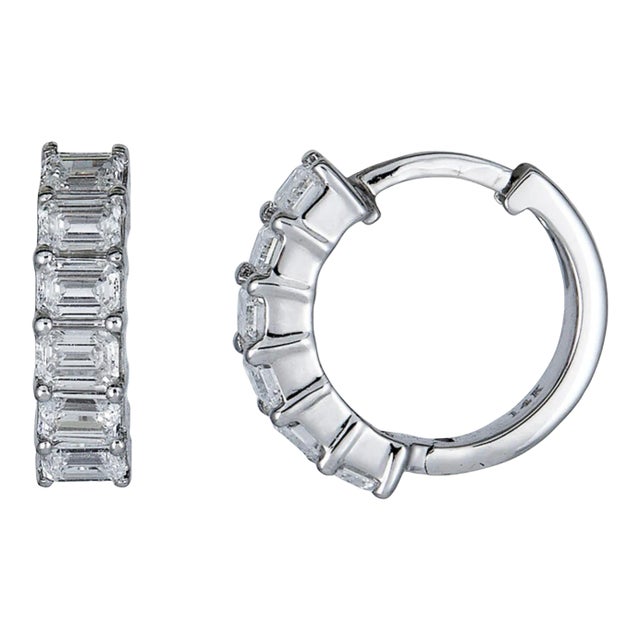 Halina Emerald Cut Diamond Huggie Hoop Earrings - 2 Pieces For Sale