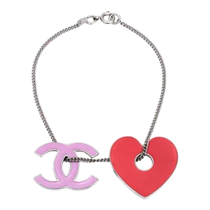 Chanel Charm Bracelet Spring c2004 Heart CC Logo White Metal 7.5"