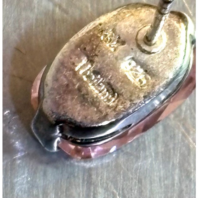 1960s-70s sterling silver/oval pink topaz stud earrings. Marked "Thailand 925" at back. Excellent condition.