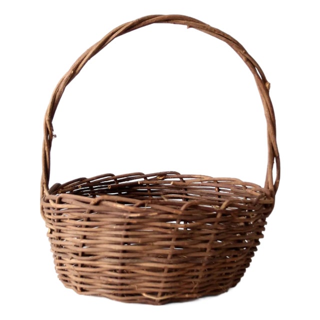 Vintage Wicker Basket With Handle For Sale