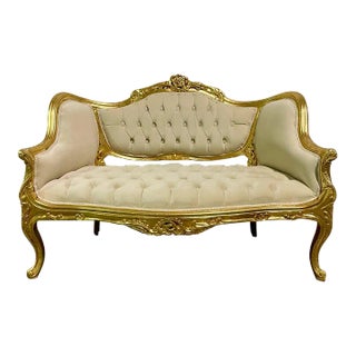 French Tufted Off-White Rococo Style Settee For Sale