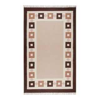 Part & Parcel Goods Wool Chain Rug 10' x 14', Bisque, Topaz, Chocolate and Eggshell For Sale