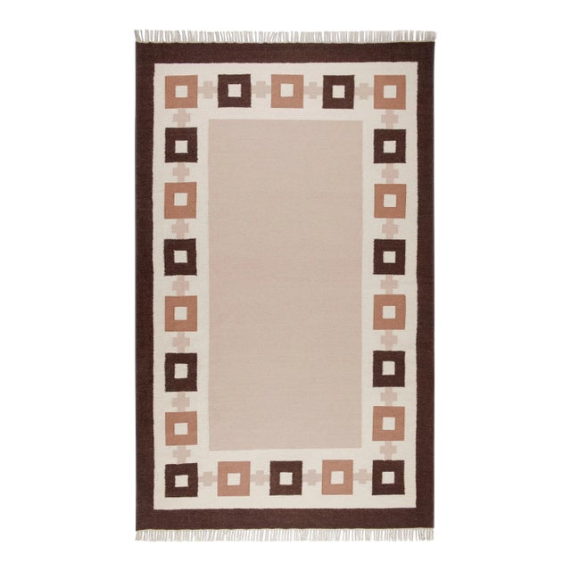 Part & Parcel Goods Wool Chain Rug 10' x 14', Bisque, Topaz, Chocolate and Eggshell For Sale