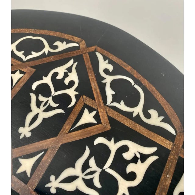 Black Boho Chic Moorish Design Round Side / End Table With Black Resin Top & Brass For Sale - Image 8 of 12