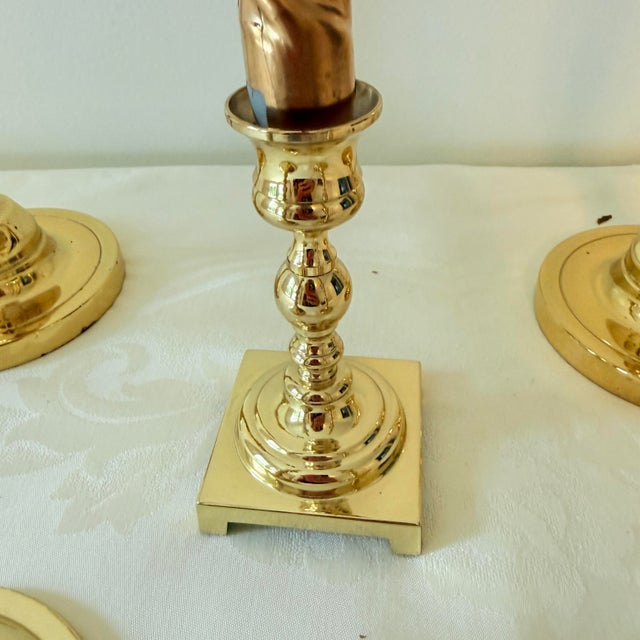 Vintage Graduating Height Solid Brass Candlesticks, a Set of 5 For Sale - Image 9 of 11