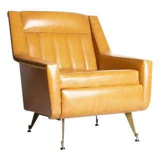 Vintage Vinyl Armchair with Brass Legs, 1950s For Sale
