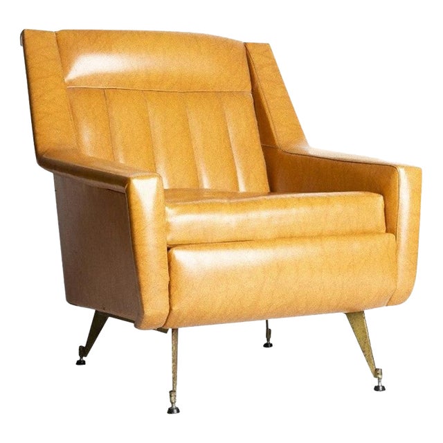 Vintage Vinyl Armchair with Brass Legs, 1950s For Sale