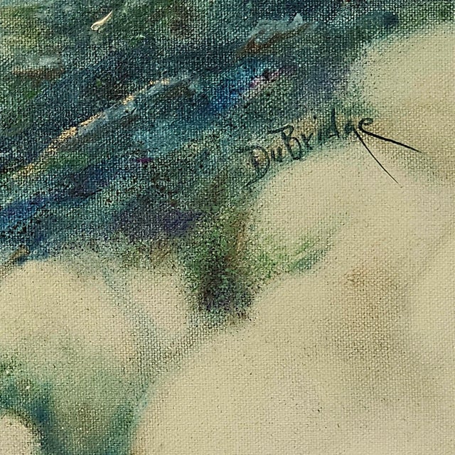 Coastal Framed 1975 Coastal Oil Painting by Du Bridge – Signed “The Bay” Landscape on Canvas For Sale - Image 3 of 7