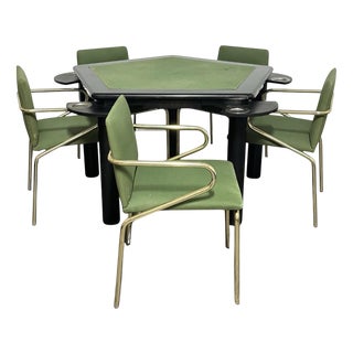 Modern Game Table Set and Chairs, 1970s, Set of 6 For Sale