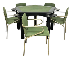 Modern Game Table Set and Chairs, 1970s, Set of 6