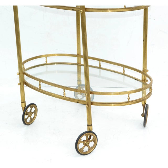 Maison Bagués 2 Tier Oval Brass & Glass Bar Cart Mid-Century Modern France 1950 For Sale - Image 10 of 13