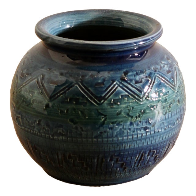 Rimini Blue Ceramic Vase attributed to Aldo Londi for Bitossi, Italy, 1960s For Sale
