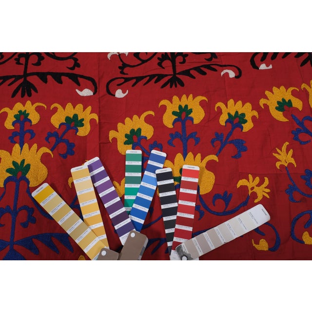 Red Ethnic Suzani Wall Hanging - Bukhara Embroidered Boho Throw For Sale - Image 10 of 10