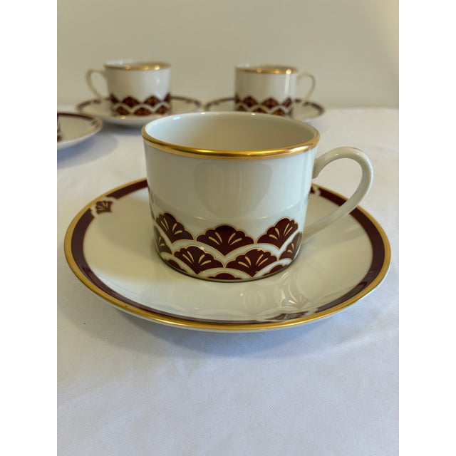 Mid 20th Century Vintage Pickard Ensemble Burgundy Gold Cups & Saucers - 8 pcs For Sale - Image 5 of 11