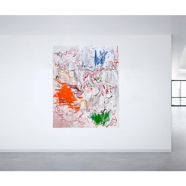 "Witness Protection" is a contemporary figurative painting built through layered marks, fragments of line, and shifting...