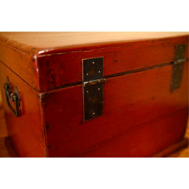 Antique Chinese Red Lacquered Wooden Chest For Sale In New York - Image 6 of 11
