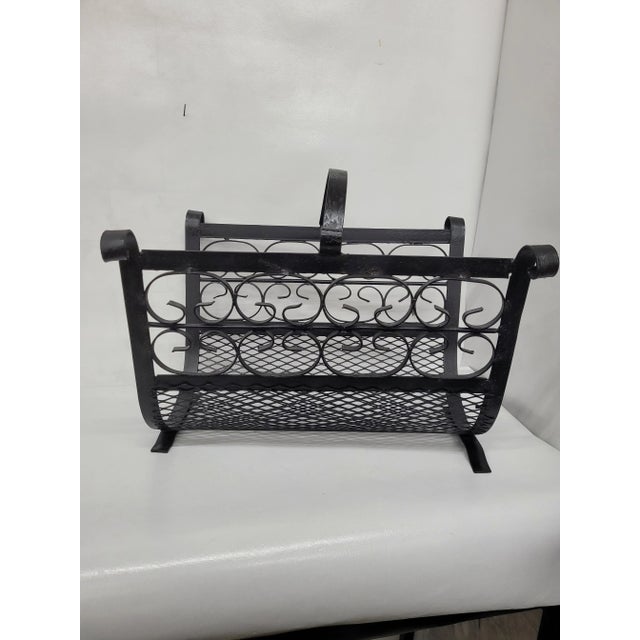 Mid Century Spanish Style French Wrought Iron Document or Firewood Holder For Sale - Image 6 of 7