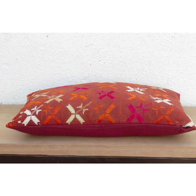 Tribal Punjabi Art, Antique Phulkari Lumbar Pillow Cover For Sale - Image 3 of 6