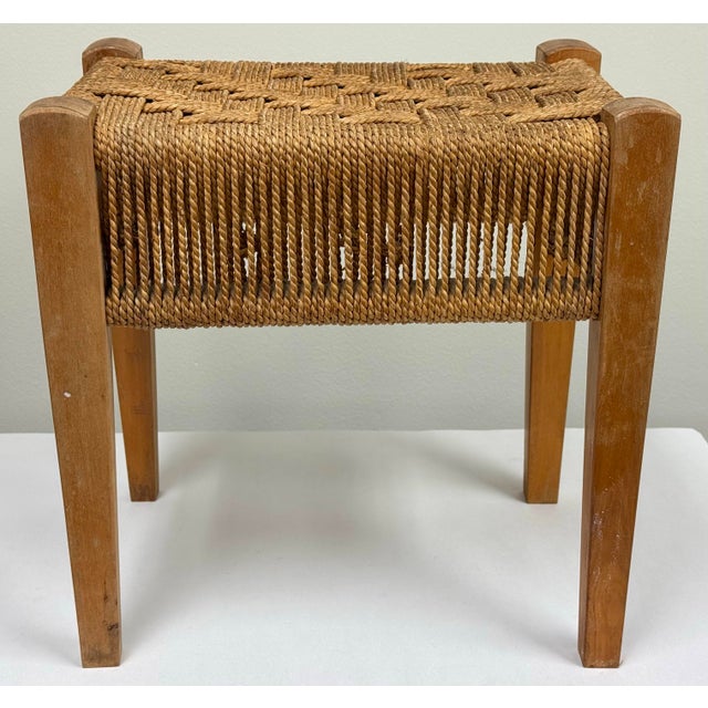 Wood Vintage Woven Rope Seat Wood Stool For Sale - Image 7 of 12