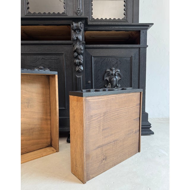Large Antique Ebonised Oak Bookcase, 1890s For Sale - Image 12 of 18