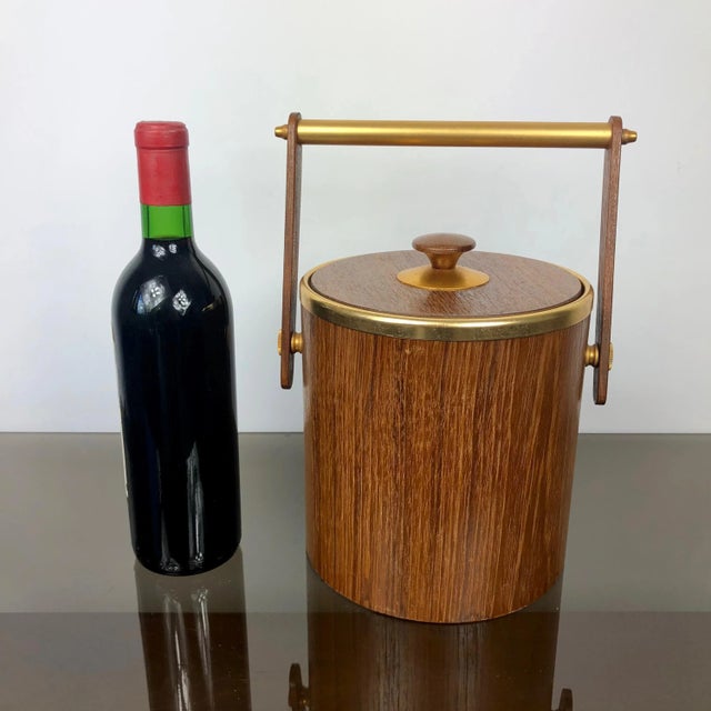 Brown Gold Metal & Teak Ice Bucket Holder, Italy, 1960s For Sale - Image 8 of 14